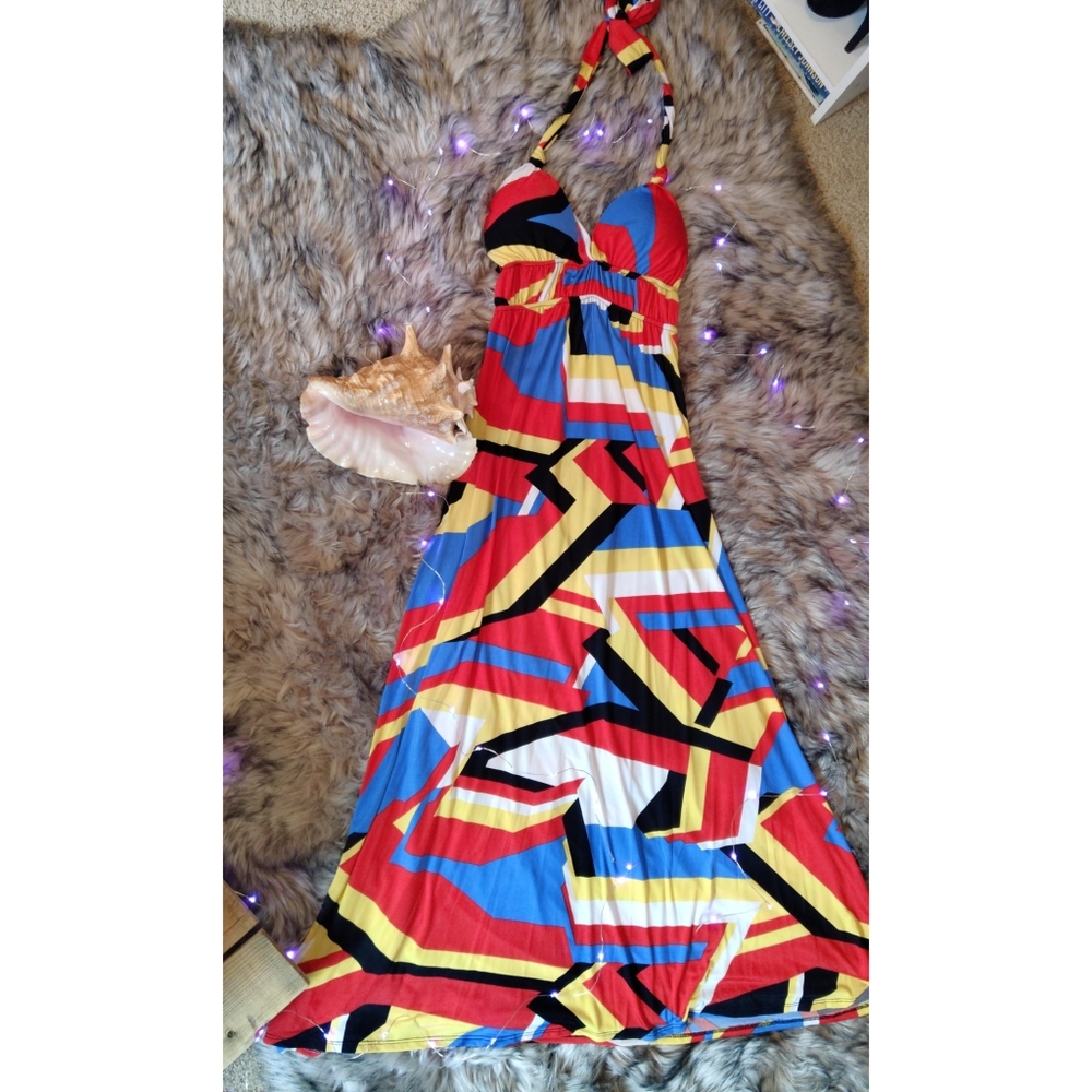 Floor length color block dress